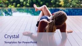  Presentation with health tourism - Audience pleasing presentation theme consisting of pool at the tropical resort backdrop and a  colored foreground