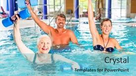  Presentation with gymnastics - Cool new PPT theme with pool exercises - group of people mature man backdrop and a light blue colored foreground