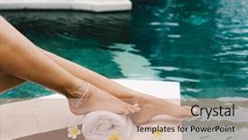  Presentation with swimming pool - PPT layouts enhanced with pool in bali luxury resort background and a coral colored foreground