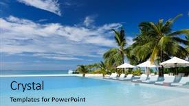  Presentation with luxury hotel - Beautiful PPT layouts featuring pool in the tropical hotel backdrop and a light blue colored foreground