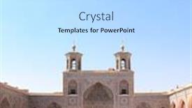  Presentation with mosque iran - Slide deck having pool-in-traditional-courtyard background and a light blue colored foreground