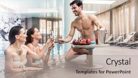  Presentation with luxury hotel - Slide set featuring pool of a luxury hotel background and a light gray colored foreground