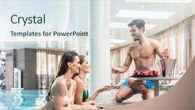  Presentation with 25 may 2016 hotel swimming - Slide set featuring pool of a luxury hotel background and a sky blue colored foreground