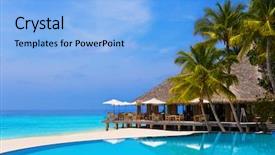  Presentation with travel cafe - Amazing slides having pool on a tropical backdrop and a light blue colored foreground