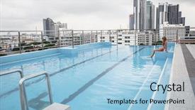  Presentation with skyscraper - Presentation theme enhanced with pool on the roof background and a light blue colored foreground