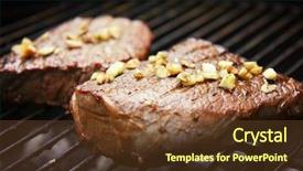  Presentation with t bone steak - PPT layouts featuring pool party invitation - barbecue grilled steak with garlic background and a tawny brown colored foreground