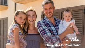  Presentation with holidays - Presentation design with pool party invitation - family in summertime holidays background and a violet colored foreground