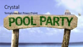  Presentation with invitation party - Beautiful PPT theme featuring pool party wooden sign backdrop and a light blue colored foreground