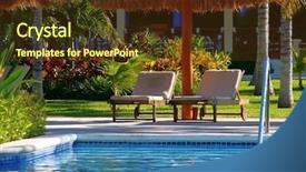  Presentation with pool side - Cool new theme with pool side lounge chairs at a tropical resort backdrop and a tawny brown colored foreground