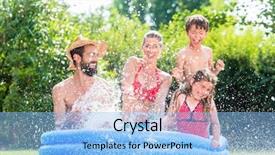  Presentation with kids garden - Presentation design featuring family in garden pool splashing background and a light blue colored foreground