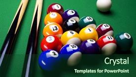  Presentation with billiard - Cool new PPT layouts with pool table - close-up billiard balls backdrop and a forest green colored foreground