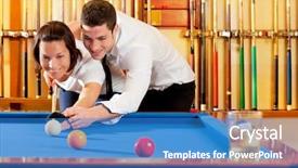  Presentation with billiard - Presentation design consisting of pool table - couple playing billiard expertise teacher background and a teal colored foreground