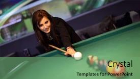  Presentation with hipster girl playing tetris game - Beautiful presentation theme featuring pool table - young brunette girl playing snooker backdrop and a seafoam green colored foreground