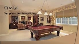  Presentation with billards pool table ready - PPT theme enhanced with pool table and sitting area background and a coral colored foreground