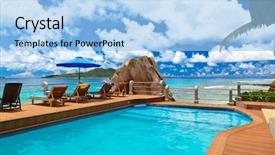 Presentation with tropical - Cool new slides with pool at tropical beach - seychelles backdrop and a light blue colored foreground