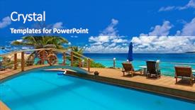  Presentation with tropical - Audience pleasing PPT theme consisting of pool at tropical beach - seychelles backdrop and a  colored foreground