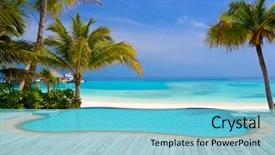  Presentation with vacation - Beautiful slide deck featuring pool on a tropical beach backdrop and a light blue colored foreground
