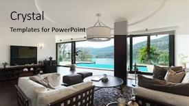 Presentation with living room - Slide deck having pool view from the living background and a light gray colored foreground
