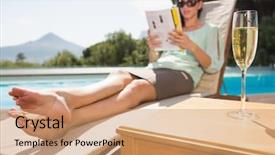  Presentation with reading table - Presentation design having pool with champagne on table background and a coral colored foreground