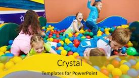  Presentation with kids playing - Audience pleasing theme consisting of pool with colorful ball backdrop and a gold colored foreground