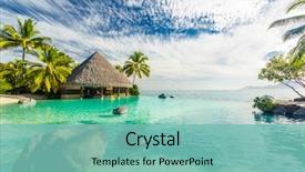  Presentation with palm tree - PPT layouts featuring pool with palm tree rock background and a seafoam green colored foreground