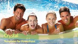  Presentation with swimming pool - PPT theme consisting of pools water - group of friends having fun background and a red colored foreground