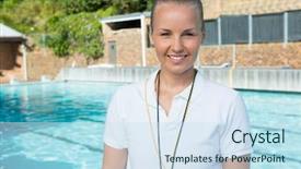  Presentation with coach - Audience pleasing PPT layouts consisting of poolside at the leisure center backdrop and a sky blue colored foreground