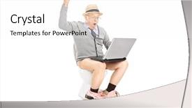  Presentation with happiness in life - Beautiful presentation theme featuring poop - excited senior gesturing happiness seated backdrop and a white colored foreground