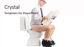  Presentation with toilet - Cool new presentation theme with poop - man reading a newspaper seated backdrop and a white colored foreground