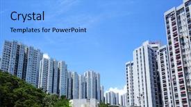  Presentation with hong kong - Theme enhanced with poor areas - public housing in hong kong background and a  colored foreground