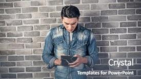  Presentation with asian - Slides featuring poor asian young man hold background and a ocean colored foreground