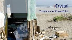  Presentation with camp - Presentation theme with poor-camp-on-the-beach background and a lemonade colored foreground