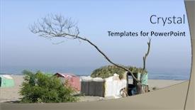  Presentation with camp - Cool new presentation with tarpaulin - poor camp on the beach backdrop and a light blue colored foreground