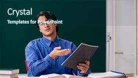  Presentation with chalkboard - PPT theme consisting of poor education - young male teacher in front background and a forest green colored foreground