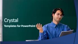  Presentation with teacher diversity - Slide deck with poor education - young male teacher in front background and a ocean colored foreground