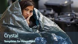  Presentation with homeless - Slides enhanced with poor homeless young woman wrapped background and a ocean colored foreground