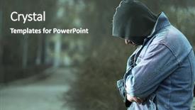  Presentation with street - Slide deck consisting of poor man - hobo on the street background and a dark gray colored foreground