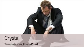  Presentation with stressed - Presentation theme having poor man - portrait of stressed businessman left background and a light gray colored foreground