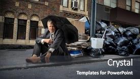  Presentation with sad - Presentation enhanced with poor man - sad mature businessman seated near background and a dark gray colored foreground