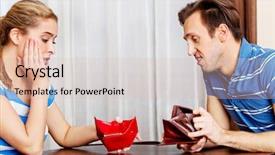  Presentation with empty of wood table top - Amazing slide deck having poor man - worried couple sitting backdrop and a lemonade colored foreground