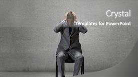  Presentation with head - Slides enhanced with poor man - young troubled businessman with hands background and a  colored foreground