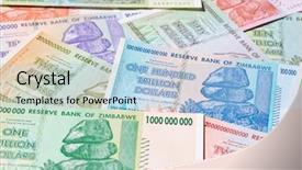  Presentation with european union banknotes and coins - PPT theme with poor rich - banknotes of zimbabwe after hyperinflation background and a light blue colored foreground