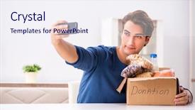  Presentation with charity - PPT theme having concept of charity with donated background and a sky blue colored foreground