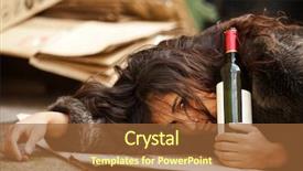  Presentation with pavement - Colorful theme enhanced with drunk tramp woman holding bottle of wine and lying on pavement backdrop and a tawny brown colored foreground