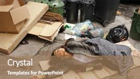  Presentation with cardboard - PPT theme enhanced with poor areas - drunk tramp woman lying background and a coral colored foreground