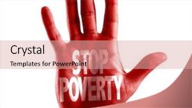  Presentation with poverty - Colorful slide set enhanced with food scarcity - stop poverty written on hand backdrop and a coral colored foreground