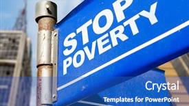  Presentation with road stop sign - Amazing slide set having global hunger - stop poverty written on road backdrop and a teal colored foreground