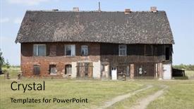  Presentation with poor village - Presentation theme featuring poor village - old house background and a mint green colored foreground