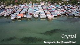  Presentation with slums - Slide deck having poor water village in asia background and a dark gray colored foreground
