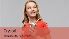  Presentation with red grey - Presentation theme having cans pop - drinks and people concept background and a coral colored foreground